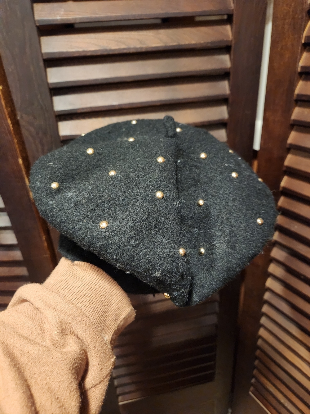Black Studded Wool Beret